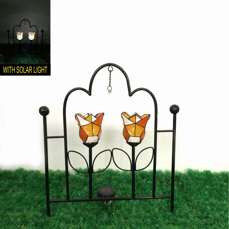 Fantastic Mosaic Transparent Flower Solar Light Garden Metal Fence Craft