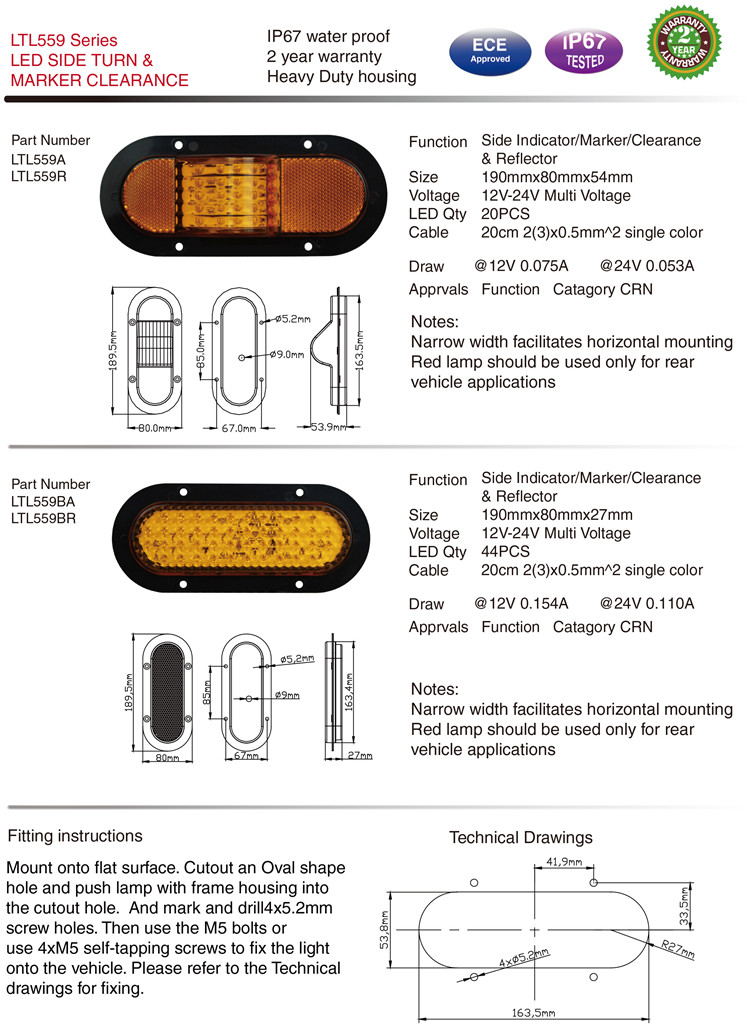 Ltl559 Waterproof 12V/24V Truck LED Side Marker Lights