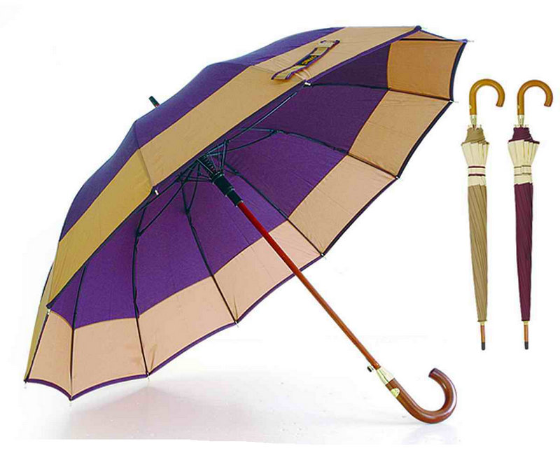 12 Ribs Windproof Fiberglass Wooden Shaft Border Umbrella (YS-SM25123517R)