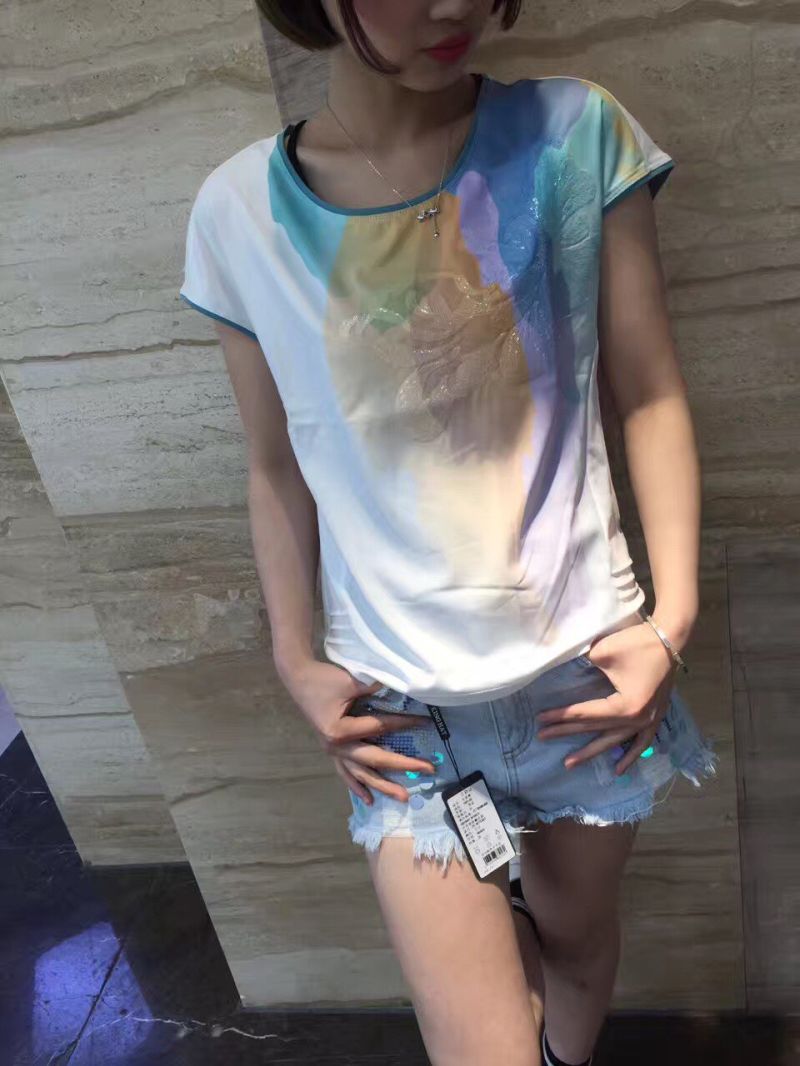 Summer Fashion Latest Printing Gradients Flower Ladies T-Shirt Clothes