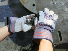Cow Split Leather Work Gloves Stripe Cotton Drill Back Safety Gloves Dlc215