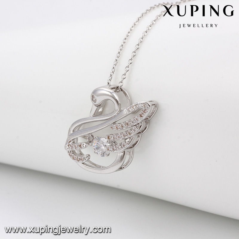 Necklace-00075 Fashion Elegant CZ Diamond Rhodium Animal Swan-Shaped Imitation Jewelry Pendant Necklace