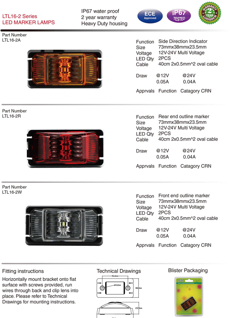 Ltl16-2A Waterproof 12V/24V Truck LED Side Marker Lights