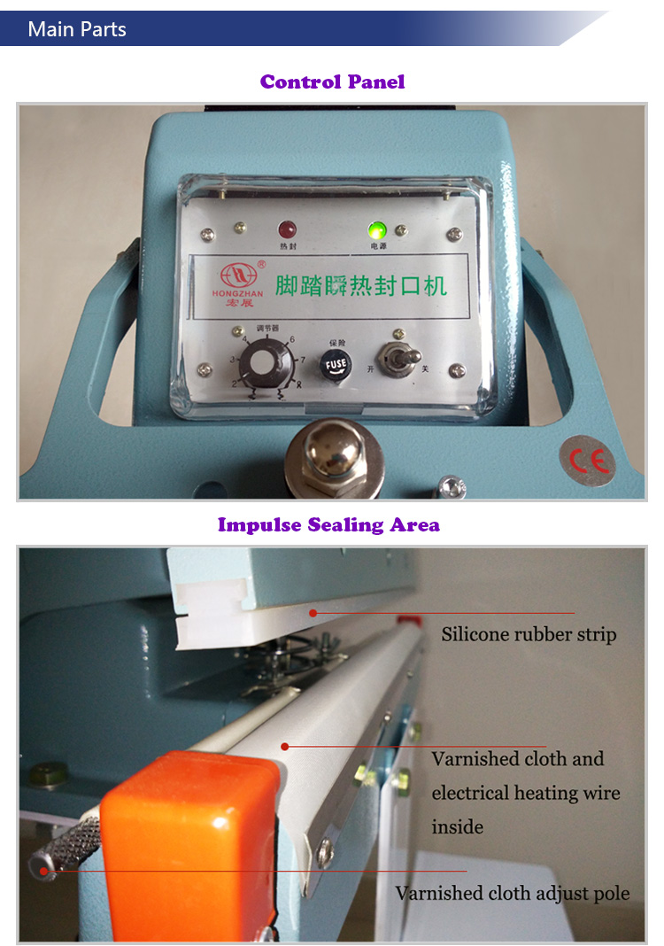 Electric Continuous Pedal Double Sealing Machine Equipment for Packing Bag PE Film Pouch Aluminum Foil and Kraft Paper