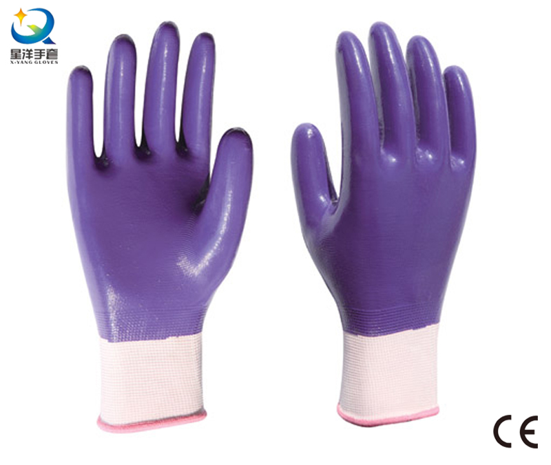 13G Nitrile Polyester Shell, Purple Nitrile Full Coated, Work Gloves (N6043)
