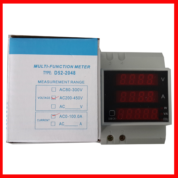 DIN Rail LED Range AC 200.0-450.0V 0-100.0A Display Voltmeter Ammeter with Active and Reactive Power and Power Factor