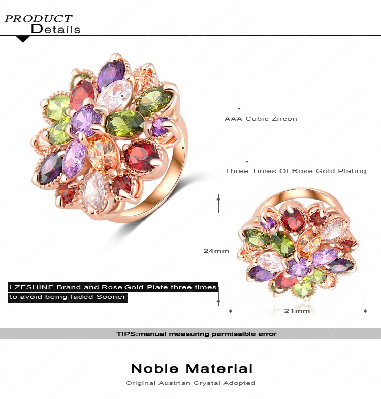 Multicolor Cubic Zirconia Flower Women Wedding Ring (Ri-Hq0365-B)