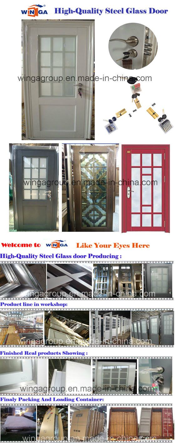 Decorative Security Steel Metal Temped Glass Door (W-GD-04)