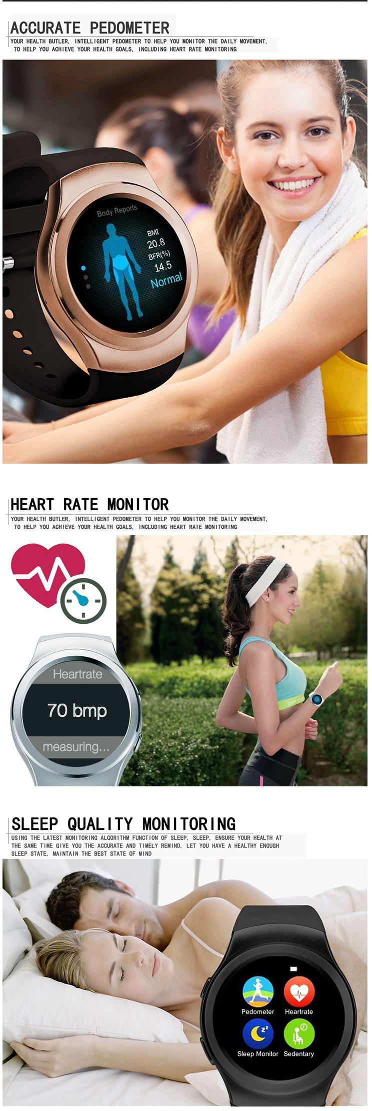 Sports Wristband Fashion Watches Call Message Reminder Pedometer Smart Watch