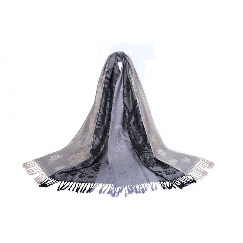 Lady Fashion Cotton Polyester Scarf with Long Tassel Jacquard Shawl