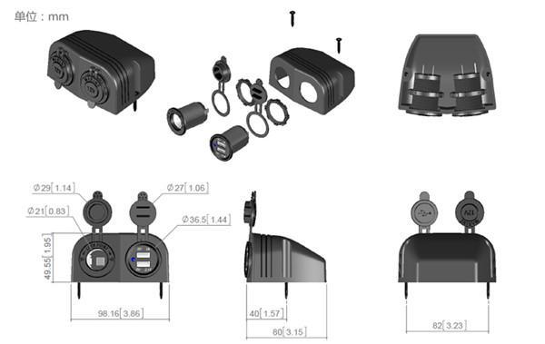 12V Boat/Car Cigarette Lighter Socket/Dual USB Charger/Power/Adapter Outlet/Port