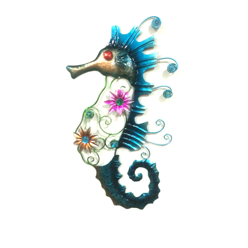 Deluxe Jewelled Metal Garden Seahorse Decoration for Wall