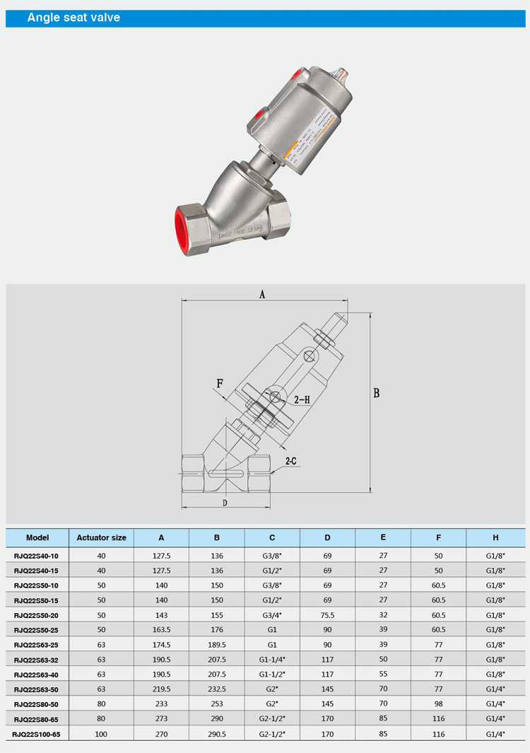 Angle Seat Valve with SS Actuator (RJQ22)