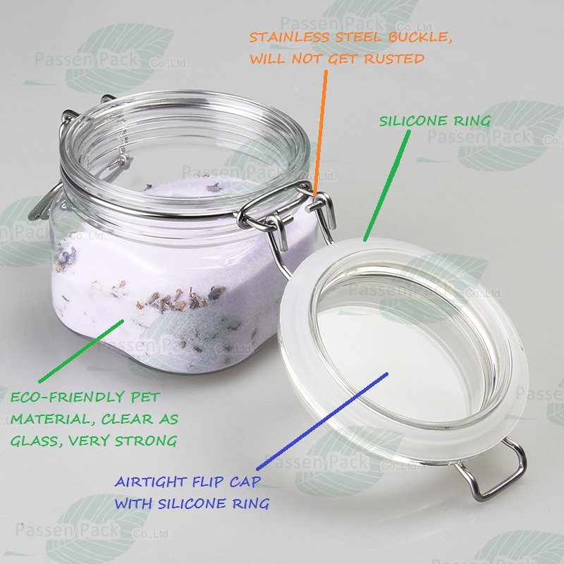 Square Pet Airtight Cosmetic Mask Jar with Silicone Ring (PPC-60)