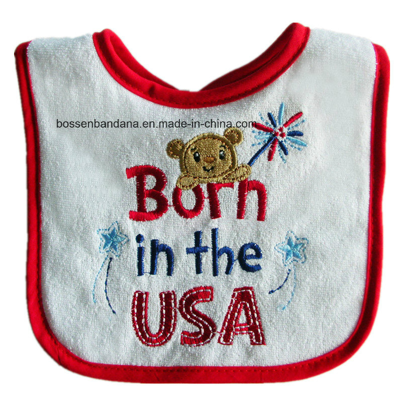 OEM Produce Customized Logo Embroidered Cotton Terry Baby Bandana Baby Drool Bib