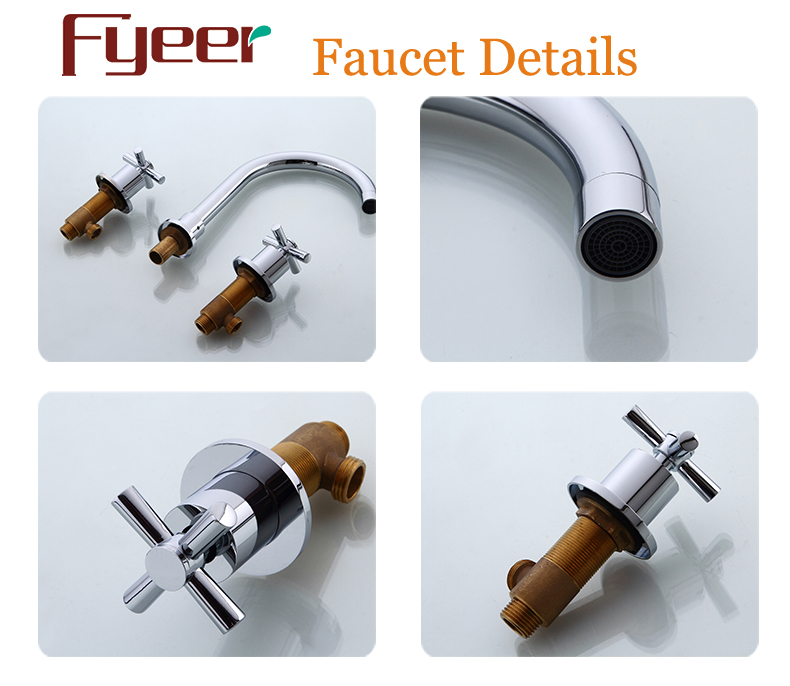 Fyeer Goose Neck 3 Hole Bathroom Widespread Basin Faucet