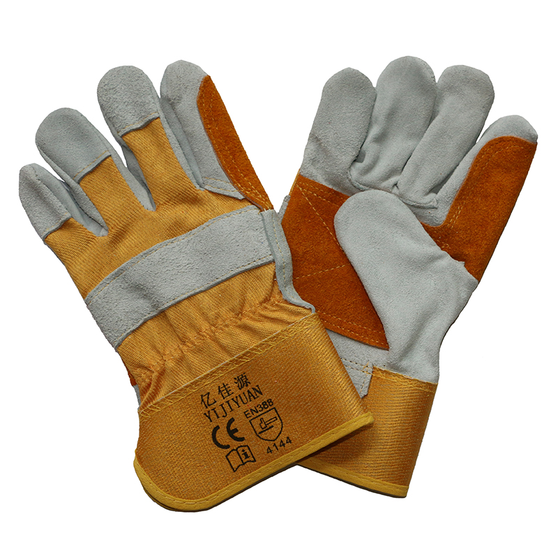 Double Palm Cut Resisitant Cowhide Split Leather Work Gloves for Miners