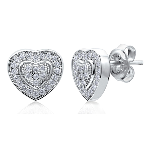 Wholesales Heart Shape 925 Sterling Silver Stud Earrings with CZ