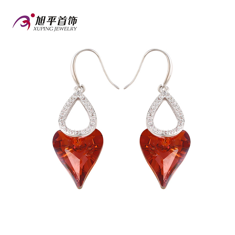 E-125 Xuping Luxury Double Heart-Shaped CZ Crystals From Swarovski Earring in Rhodium -Plated