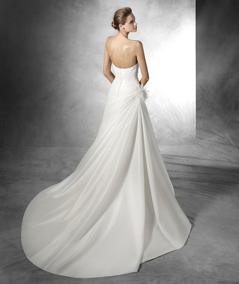 Pleated Strapless A Line Wedding Dress with Side Flower