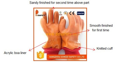 Orange PVC Gloves with Acrylic Boa Liner Gloves Dpv113