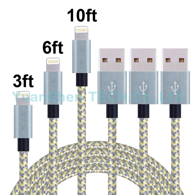 1m/2m/3m Nylon Braided Fast Charging 8pins Data USB Cable for iPhone iPad