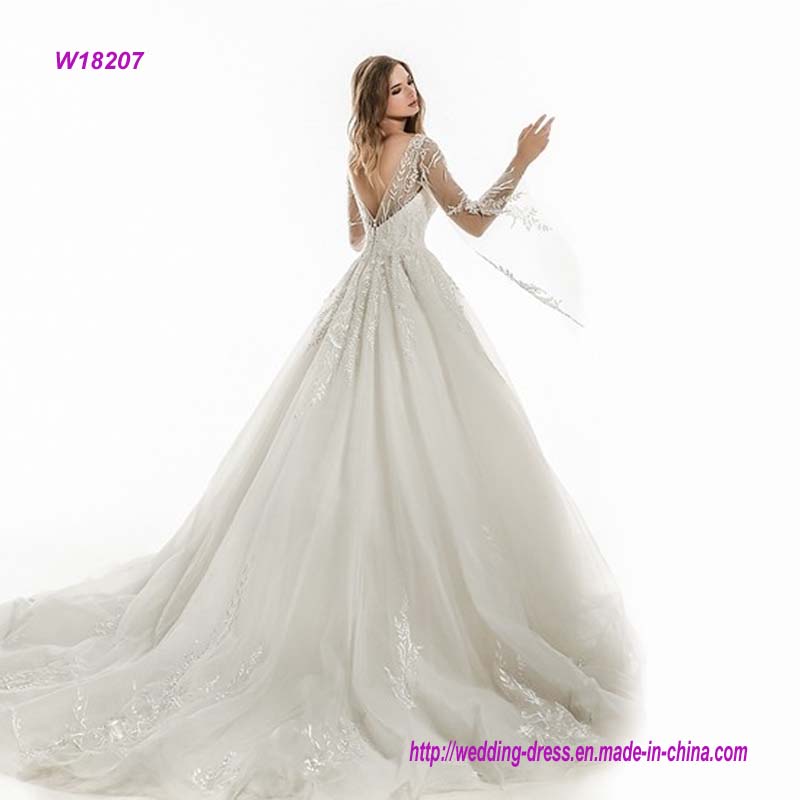 Long Sleeves V Neck Princess Wedding Dress