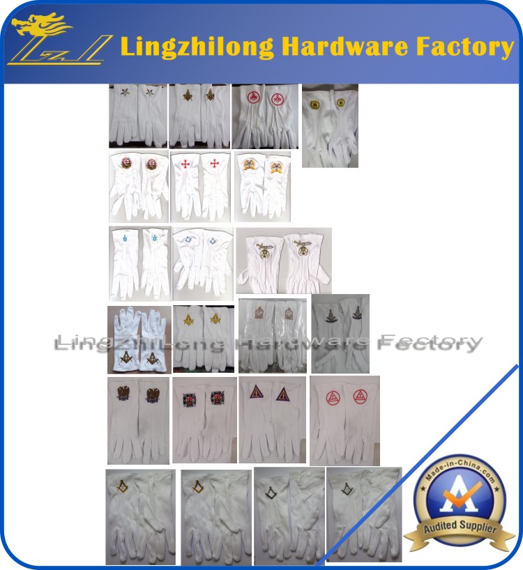 Wholesale Custom Masonic Hand Embroidery Cotton Gloves