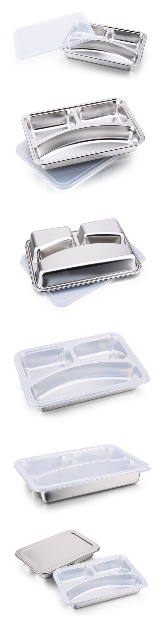 3 Compartments Rectangular Stainless Steel Fast Food Tray Snack Tray