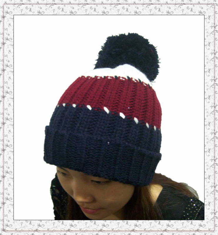 Custom Made Knitted Beanie Hat with Stripes (1-3539)