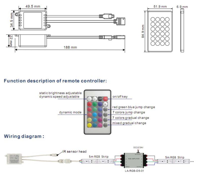 Economic 24keys Infrared LED Controller Remote RGB IR Controller for LED Lights