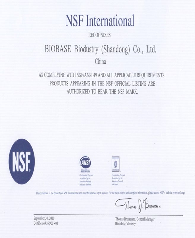 NSF Certificate Biosafety Cabinet (3'&6')