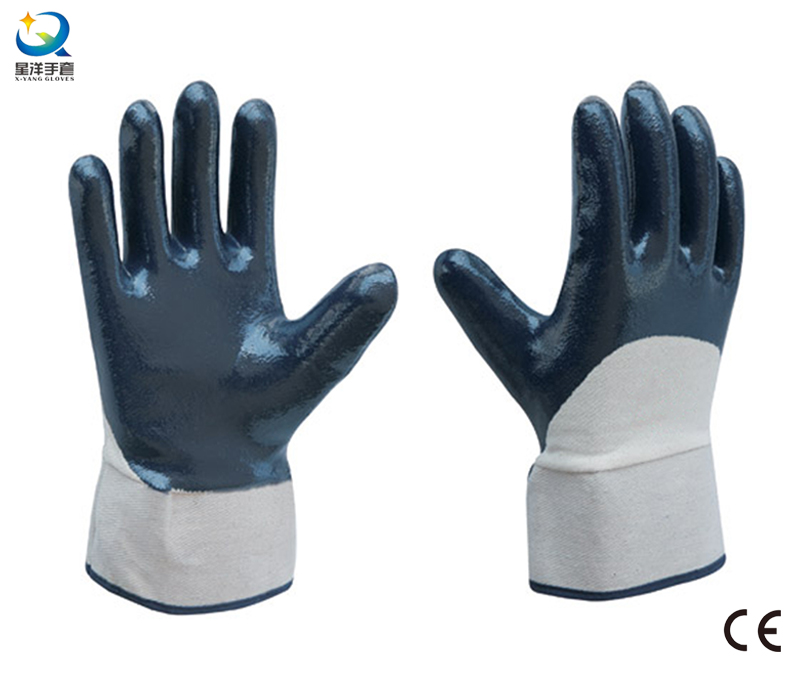 Cotton Jersey Shell Half Coated Nitrile Coated Safety Work Gloves (N6037)