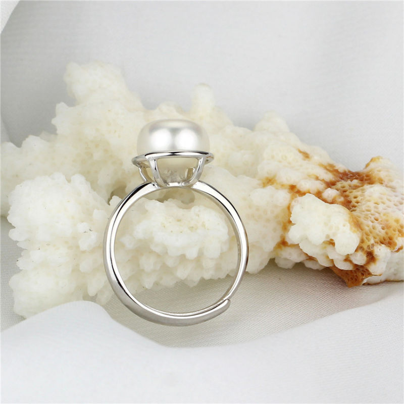 10mm Button Open Size Natural White Pearl Ring