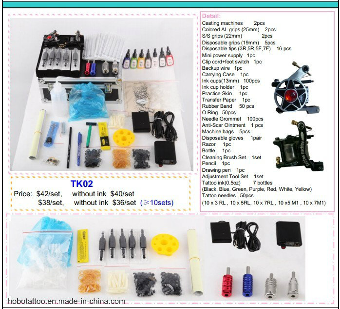 Cheap Overall Tattoo Kits with Two Machines Power Supply 26 Piece a Set