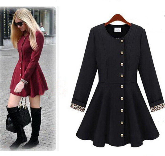 New Design Women Thin Jacket Skirt Wine Red Long Trench Coat