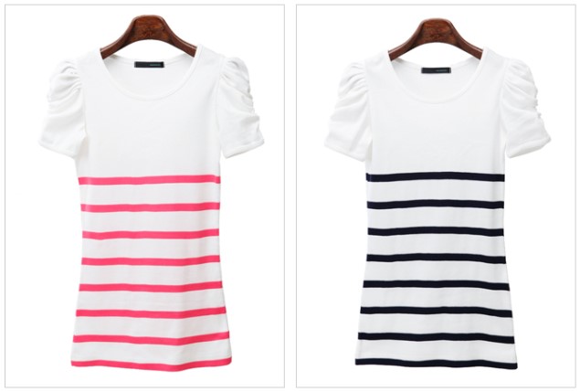 Fitted Fashion Women Stripe Cotton Round Neck Summer Girl T-Shirt