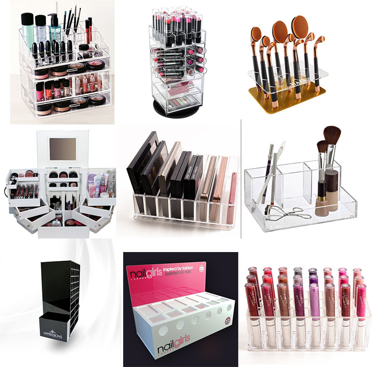 L Shape Acrylic Display Stands for Cosmetics, Counter Top Display