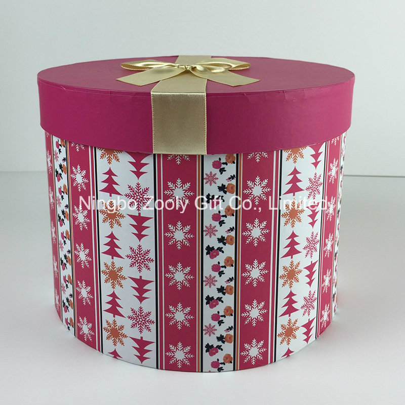 Custom Printed Cosmetics Round Paper Gift Box Sets with Ribbon