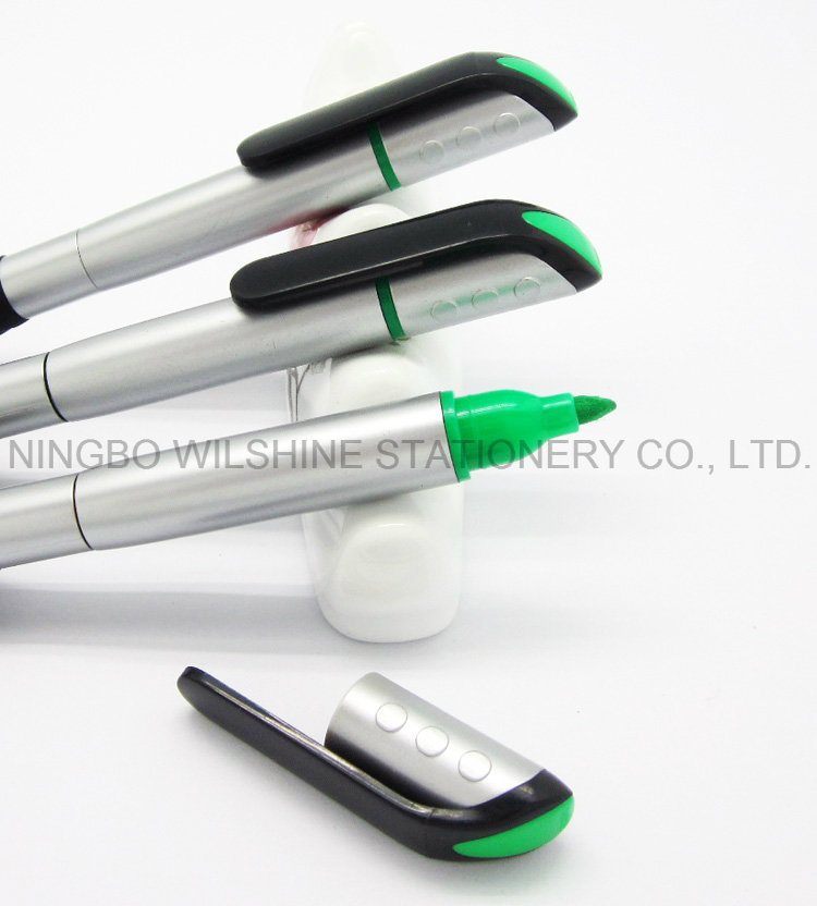 Silver Plastic Ballpoint Pen with Highlighter for Promotion (BP0212S)