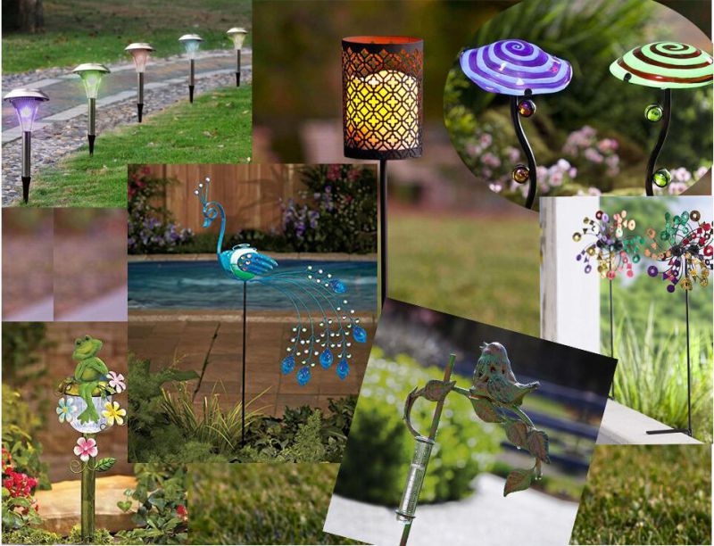 Colorful Lovely Bird Glass Solar Bulb Metal Stake