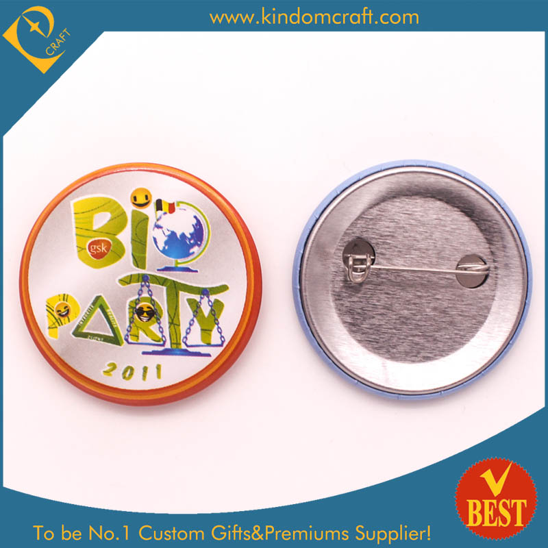 Bio Party Tin Button Badge with Safety Pin in Zinc Alloy