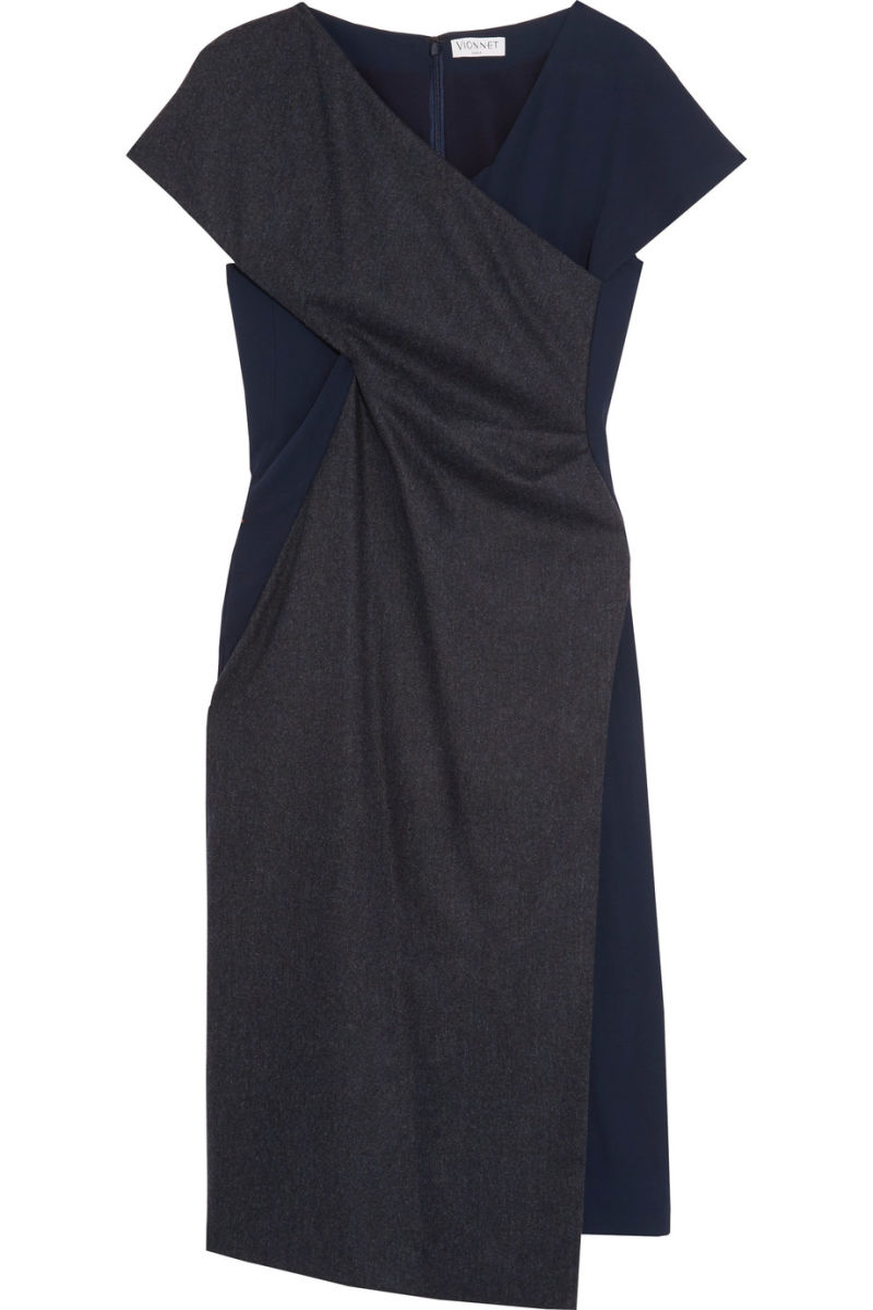 Crepe-Paneled Wool and Cashmere Blend Black Dress
