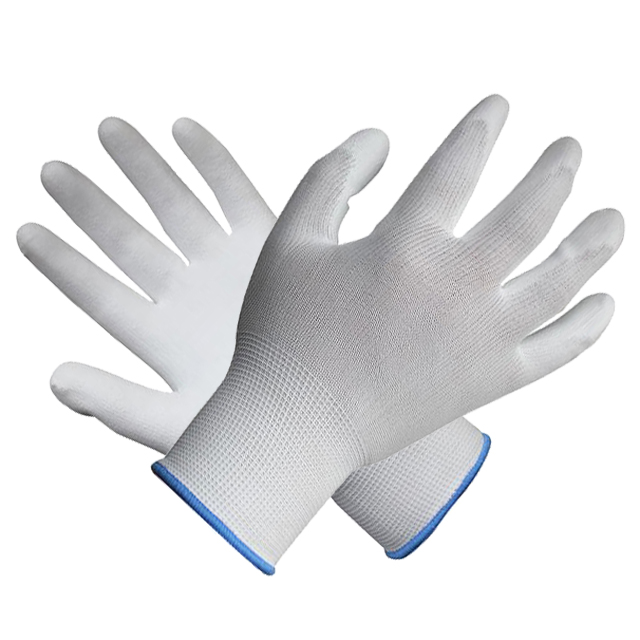 Polyester Knit Glove Palm Fit White PU Gloves Coated Safety Work Glove with Ce