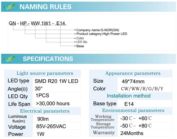 LED Spotlight Bulb (GN-HP-WW1W1-E14)