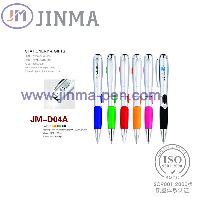 The Most Popular Ballpoint Promotion Pen Jm-D04A with One LED