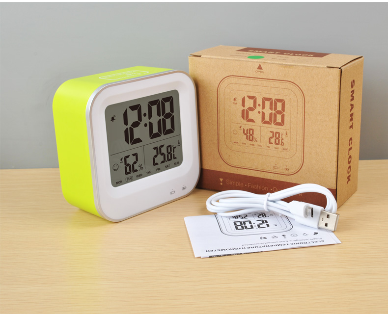 Rechargeable LCD Digital Clock with Temperature and Humidity