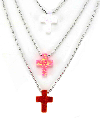 Cross Shape 925 Sterling Silver Necklace with Different Colors Opal N6509