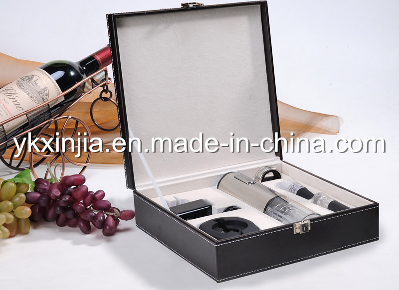 Kitchenware Aluminum Electric Wine Opener with Wine Pourer, Wooden Wine Box