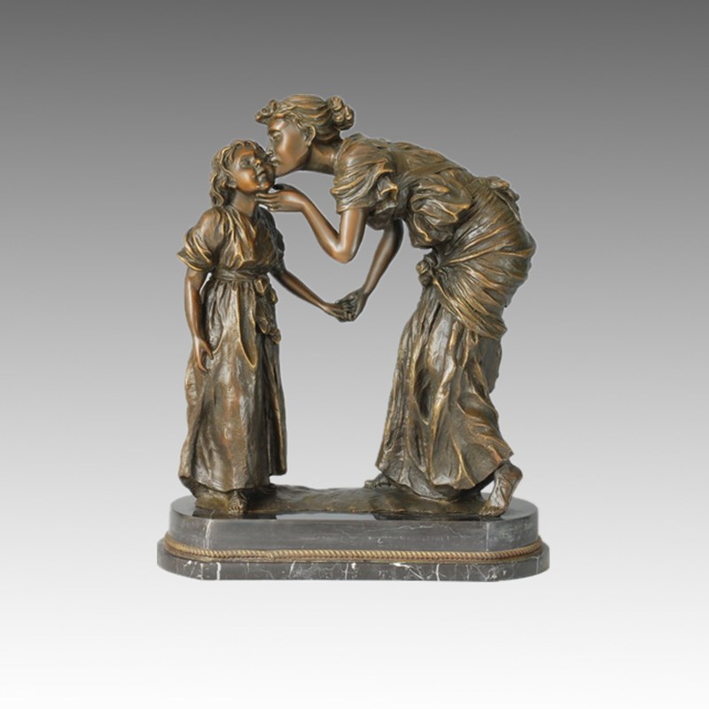 Classical Figure Bronze Sculpture Mother-Daughter Kiss Deco Brass Statue TPE-011